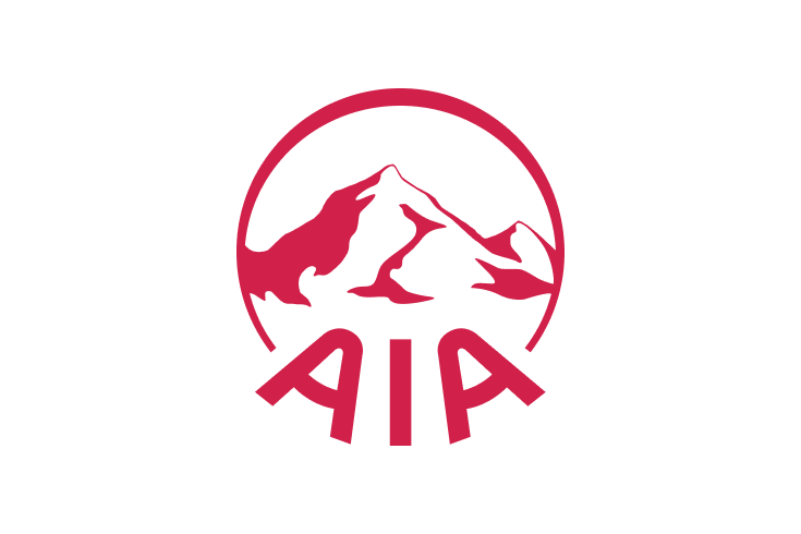 The AIA logo in red. It features a red circle outline with a high contrast red and white illustration of a mountain scape in its centre. The bottom of the circle has ‘AIA’ in red text, curving with the circle.