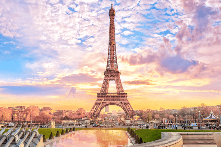 View of Paris, with the Eiffel Tower in the background.