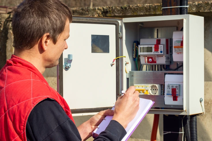 A man checks a meter box