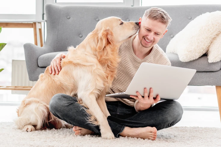 Man looking for pet insurance for his senior pet