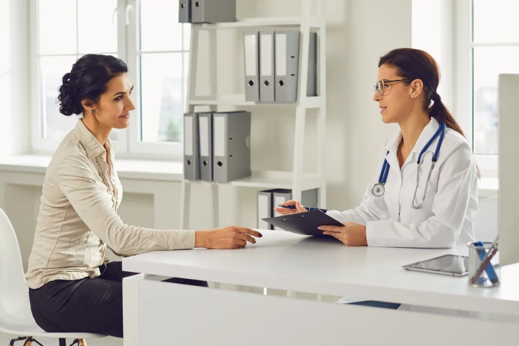Woman having a consultation with the doctor for hysterectomy